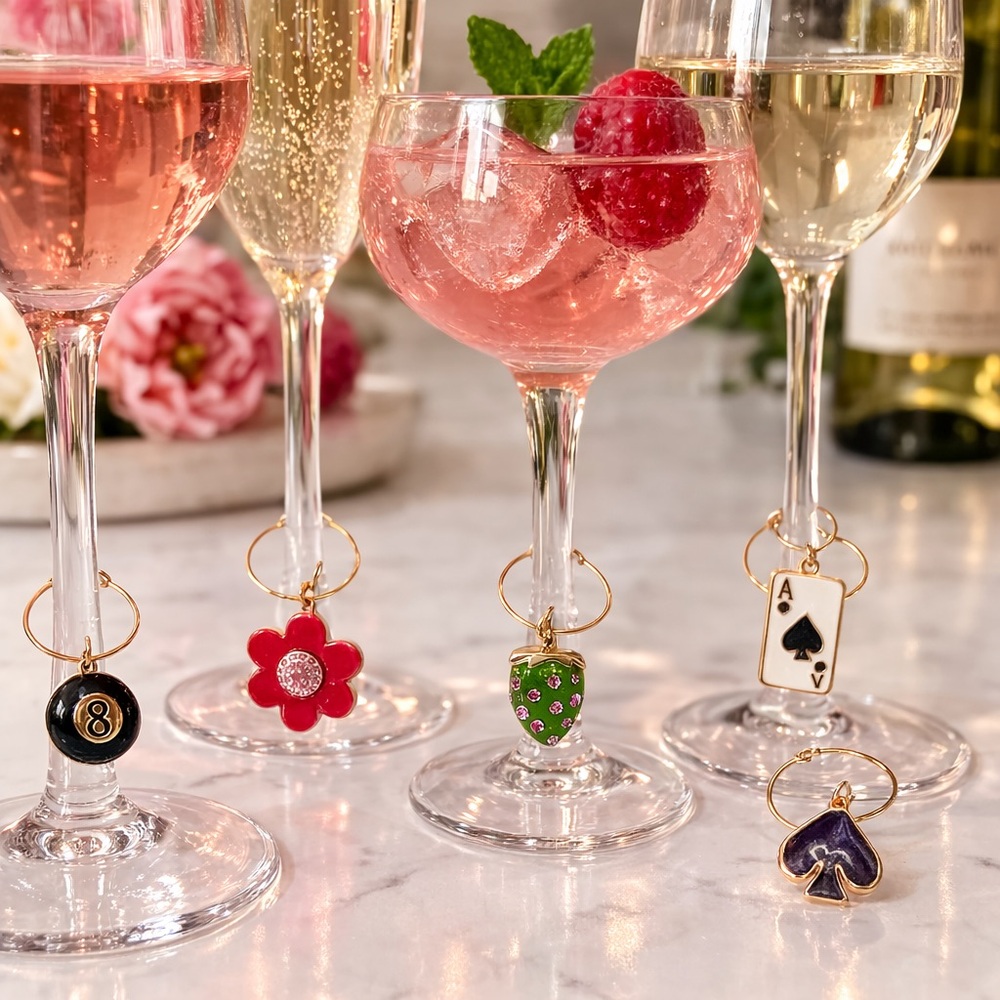 Kate Spade New York Wine Charm Set (6 count) Gold & Multi-colored NWT - Picture 2 of 3